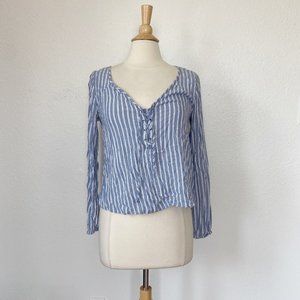 Hollister Blue & White Striped Lace Up Long Sleeve Blouse